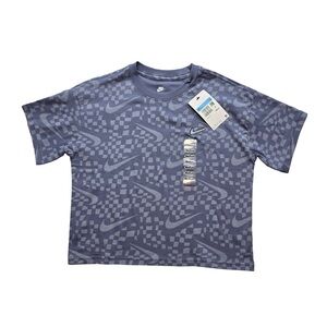 Nike The Nike Tee Allover Swoosh Print Purple Gray Cropped Shirt Women’s M